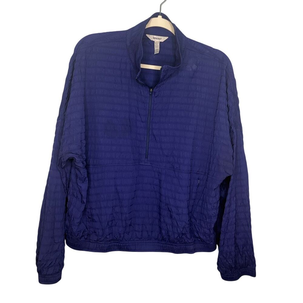 SPANX Get Moving Textured Half Zip Active Run Jacket Large Midnight Iris Blue